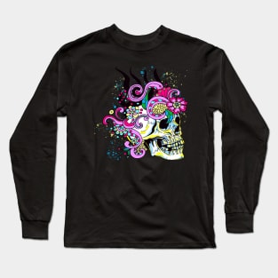 Floral Ornaments Skull Ornate Flowers Skeleton Long Sleeve T-Shirt